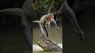 monkey surfing on crocodile  Daring stunt  Fearless  Swamp water crocodile Mysterious Land [upl. by Linzy782]