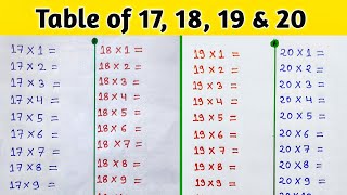 Table of 17 to 20  Table of 17  Table of 18  Table of 19  17 table  18 table  19 ka table [upl. by Carmena]