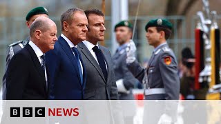 Germany France and Poland meet in Berlin over Ukraine  BBC News [upl. by Leahsim]