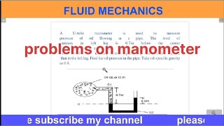 problems on manometer problems on pressure measurements devicesfluidmechanics [upl. by Aihtnis148]