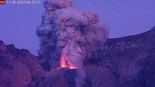 Nice Strombolian Eruption with Lava visible at Semeru Volcano Nov 16 2023 [upl. by Aenel]