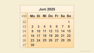 Kalender Juni 2025 [upl. by Tate134]