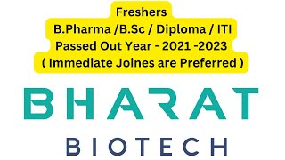 100 Openings Freshers BscBpharmITIDiploma Openings At Bharat Biotech International freshersjobs [upl. by Ehsom]