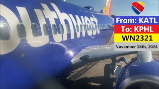 Southwest Airlines Boeing 7377H4 flight from Atlanta GA to Philadelphia PA [upl. by Jeroma673]