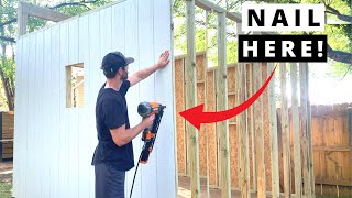 How to Install Shed Siding T111 and LP SmartSide Panel Installation [upl. by Anaitak]