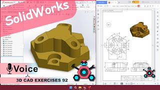 SolidWorks  3D CAD EXERCISES 92  StudyCadCam  Solution Tutorial [upl. by May519]