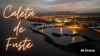 Caleta de Fuste  Day amp Night  4K Aerial View [upl. by Ahsinik]