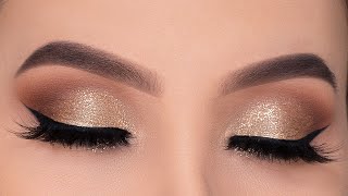 Classic Golden Glitter Eye Makeup Tutorial  Holiday Eye Look [upl. by Borer229]