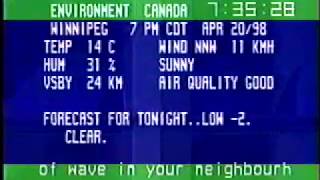 Winnipeg  Environment Canada weather channel April 20 1998 [upl. by Bolme]