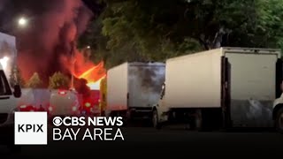 Fire torches commercial building in Hayward California [upl. by Cressi]