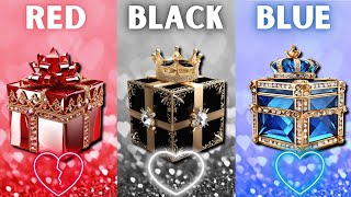 Choose your gift 💖🎁😭3 gift box challenge2 good vs 1 bad Red Black Blue 3giftbox [upl. by Osnohpla]