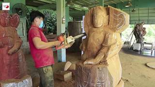 Chainsaw Carving a Lifesize Guardian God statue  Đục Pho tượng Hộ Pháp cao 2m [upl. by Sherburne194]