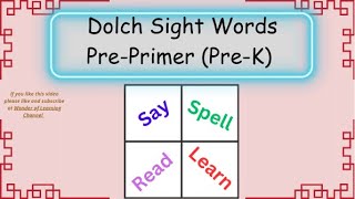 Dolch Sight Words PrePrimer PreKindergarten [upl. by Ezzo]