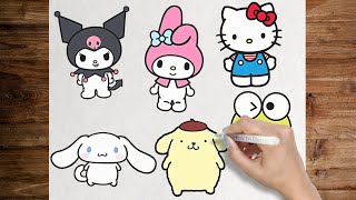 How to draw Sanrio Characters  Hello Kitty Kuromi My Melody Pompompurin Cinnamoroll Keroppi [upl. by Hcib]