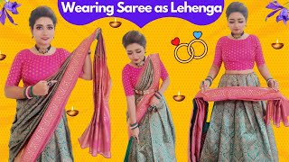 Lehenga Style Saree Draping  How to Drape Lehenga Saree Perfectly [upl. by Ancier349]