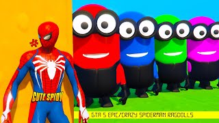 GTA 5 Epic Ragdolls  RED SPIDERMAN VS RED MINION VS GREEN MINION Euphoria PhysicsFunny Fails [upl. by Ermina]