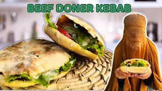 Doner Kebab and Pita Bread with White Sauce at Home  Shawarma Street Food Recipe [upl. by Eidarb172]