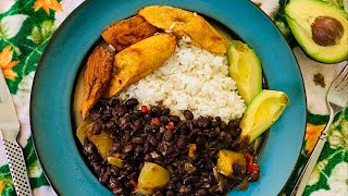 White Rice with Cuban Style Black Beans and Sweet Plantains Arroz con Frijoles Negros y Platanos [upl. by Farra]