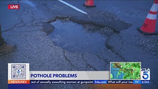 Massive potholes damaging vehicles across Southern California [upl. by Aivatahs]