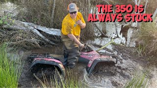 HITTING Every Mud Hole We have And SINKING The HONDA Rancher 350 [upl. by Cheatham]