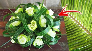 Easy Flower Arrangement  Coconut Leaves  Springery  Rose [upl. by Ylam566]