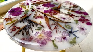 Resin Art Tutorial  Amazing white table made of flowers and epoxy resin [upl. by Rafter]