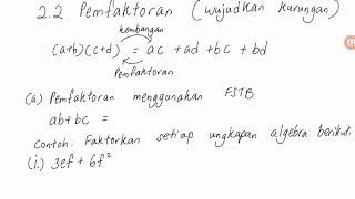 Bab 2 part 2 Matematik Tingkatan 2  Pemfaktoran dan Pecahan Algebra [upl. by Ettelliw622]