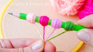 Super Easy Woolen Flower Making Trick Using Pencil  Hand Embroidery Amazing Flower Design [upl. by Kaine]