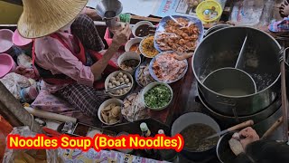 Thai Noodles Soup Boat Noodles at Damnoen Saduak Floating Market in Thailand [upl. by Knowling]