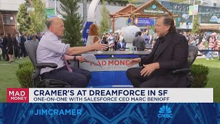 Salesforce CEO Marc Benioff goes oneonone with Jim Cramer [upl. by Magan]