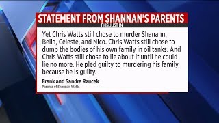 Shanann Watts parents denounce comments from Christopher Watts mom [upl. by Leciram556]