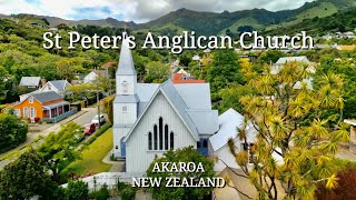 Akaroa New Zealand  ST PETERS ANGLICAN CHURCH  Drone flyover [upl. by Esineg]