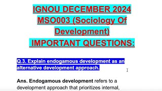 IGNOU DECEMBER 2024🥳✅MSO003🤩Endogamous development as an alternative development approach💯🎊 ignou [upl. by Ainotahs919]