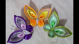 Kanzashi Satin ribbon butterfly  Home decorating ideas handmade  handicraft DIY [upl. by Sloatman]