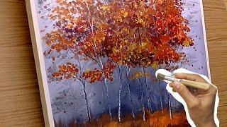 How to Paint Trees whit this Technique Autumn Landscape Acrylic Painting [upl. by Kcirdes]