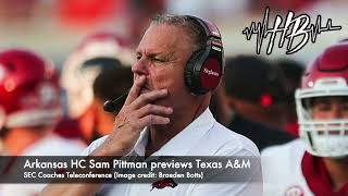 Sam Pittman previews Texas AampM game SEC Teleconference [upl. by Cullen742]