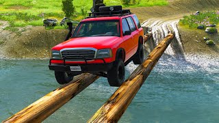 Flatbed Trailer Truck Potholes Transport Car Rescue  Cars vs Deep Water  BeamNGdrive [upl. by Gabby208]