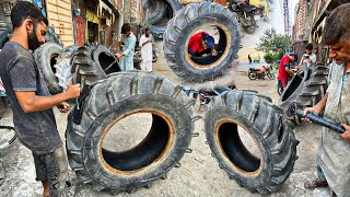 Wonderfully Process of Tractor Damage Tire How to Fix Sidewall Cut Repaire [upl. by Nelan777]