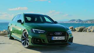 New Audi RS4 Avant Sonoma Green driving footage [upl. by Steinman340]