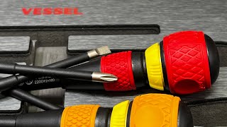 VESSEL BALL GRIP 5 Piece Ratcheting Screwdriver Set With Tray This Lineup is Like None Other [upl. by Luciana]