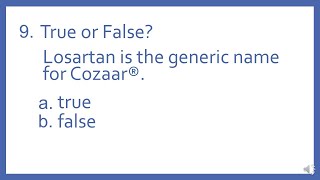 Top 200 Drugs Practice Test Question  T or F Losartan is the generic name for Cozaar PTCB NAPLEX [upl. by Dnaltiac]