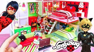 DIY MINIATURE Miraculous Ladybug amp Chat Noir DOLLHOUSE Bedrooms Bathroom Kitchen Living Room [upl. by Rafael476]