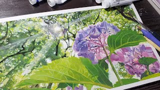 【息抜き】ポスターカラーで、紫陽花を描いてみた。I drew a hydrangea in poster color [upl. by Oswin63]