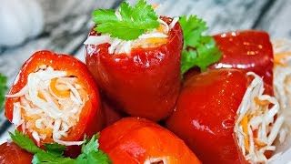 🌶Маринованный перец фаршированный капустой Вкуснейшая постная закуска [upl. by Garlaand]