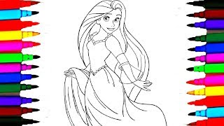 Rainbow Learning Colors by Coloring Disney Tangled Princess Rapunzel Coloring Books l Coloring Pages [upl. by Fagan]