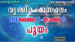 പൂയം  വൃശ്ചിക മാസഫലം  കൊല്ലവർഷം 1200  2024 November 16  December 15  Pooyam [upl. by Fiedling733]