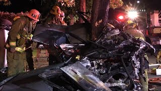 Quadruple Fatal Crash  Northridge RAW FOOTAGE [upl. by Atikehs]