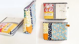 How to make a Quilted Zipper Pouch  Beginner friendly Sewing Bag [upl. by Hares558]