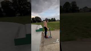 scoot scoots corby bri kicky kickless opo backflip cazzascoots skatepark shortsscooter [upl. by Nirrej]