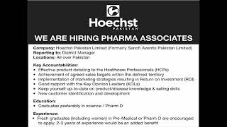 Pharma Associate Jobs in Hoechst Pakistan Limited November 2024 Apply Online Latest [upl. by Einaoj]